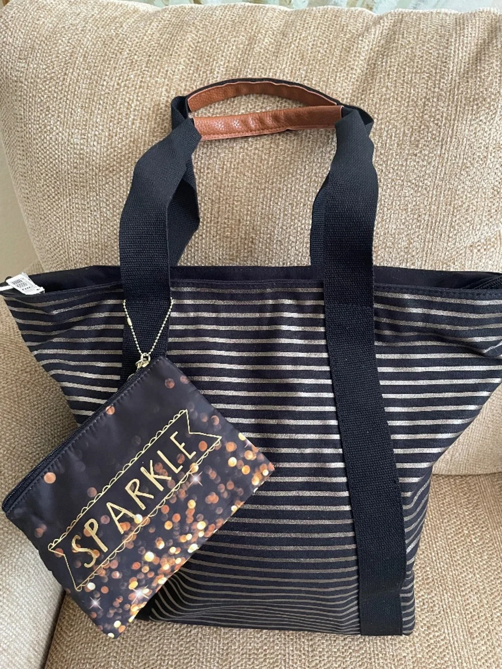 Bath&Body Works New Sparkle Black Tote/Attached Mini Bag